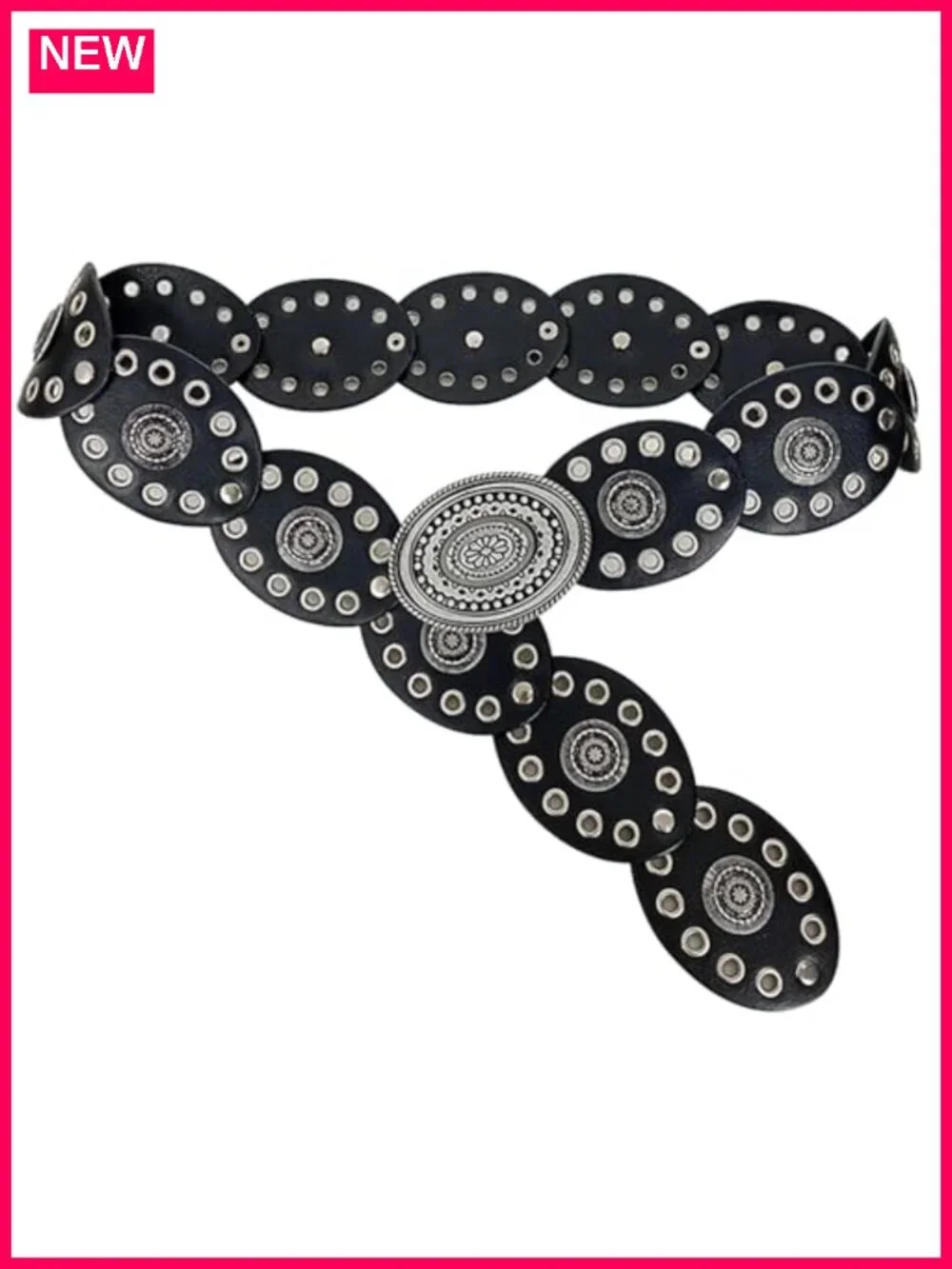 Vintage Western Concho Disc Belt - PU Leather Wide Cowgirl Belt